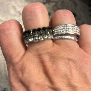 Black grey and clear rhinestones stretchy ring